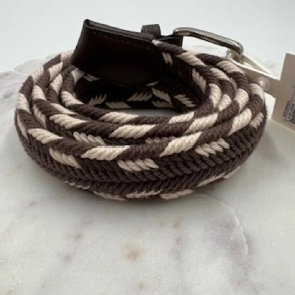 Goodfellow &‎ Co Mens XL Braided Stretch Belt Brown Cream Woven fits 40-42 NWT